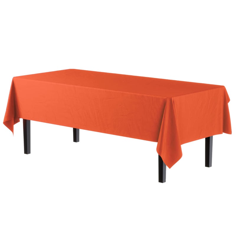 Exquisite 12-Pack Premium Plastic Tablecloth 54in. x 108in. Rectangle Table Cover - Orange - Image 2